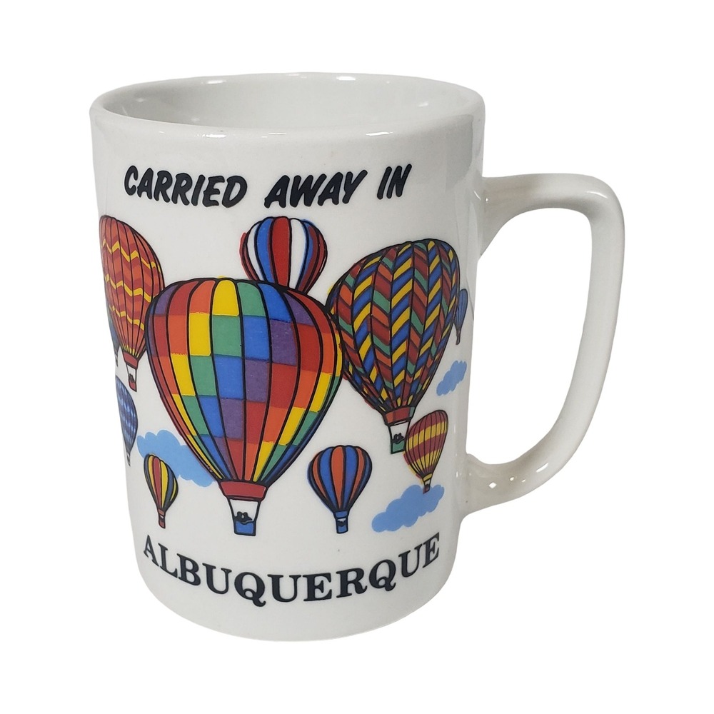 Vintage Papel Albuquerque Hot Air Balloon Ceramic Coffee Mug White Multicolor